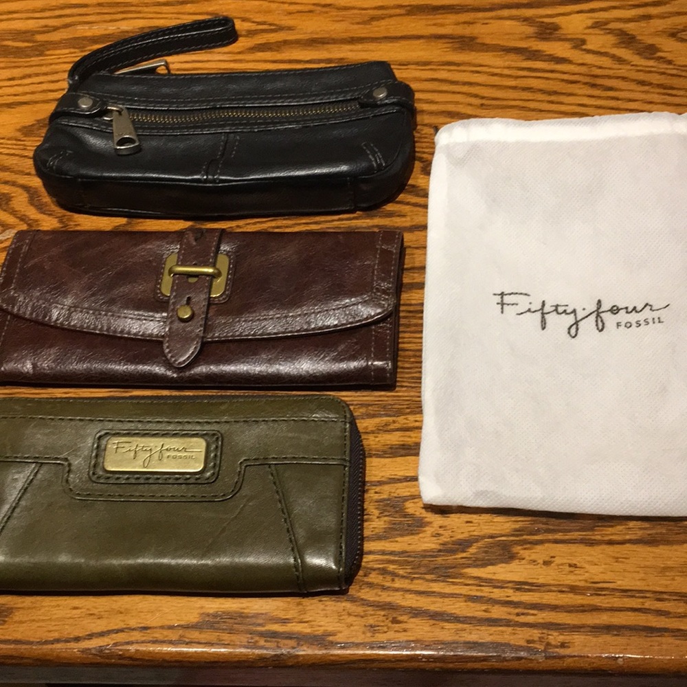 Fossil Fifty Four leather wallets + a clutch